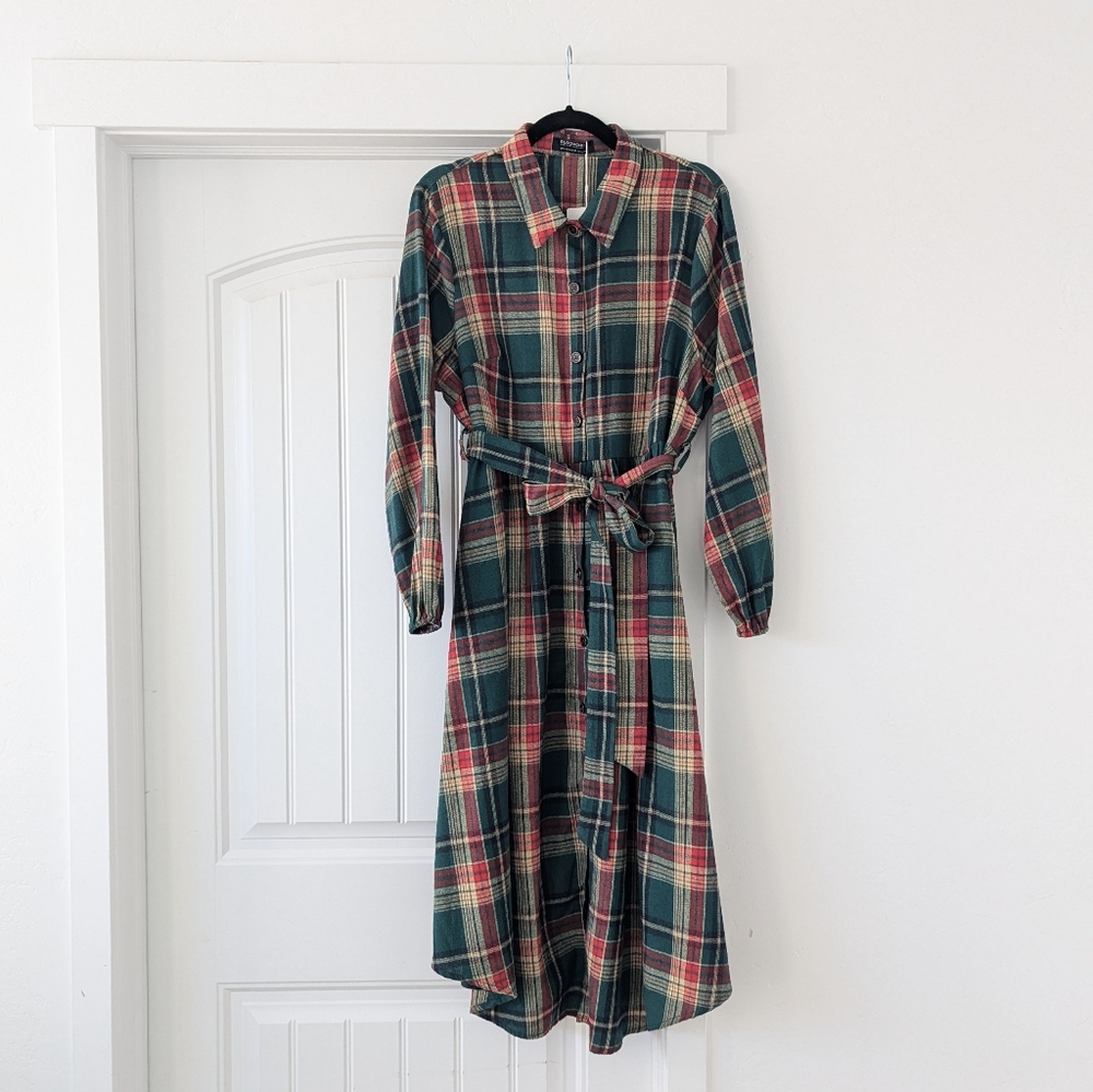 Plaid button midi dress size 14/16